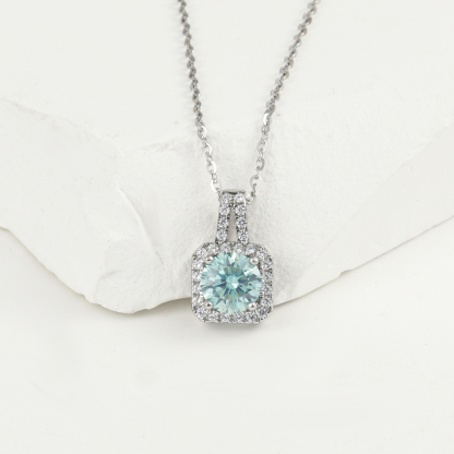 S925 SYNTHETIC MOISSANITE SQUARE HALO ETERNITY NECKLACE PENDANT