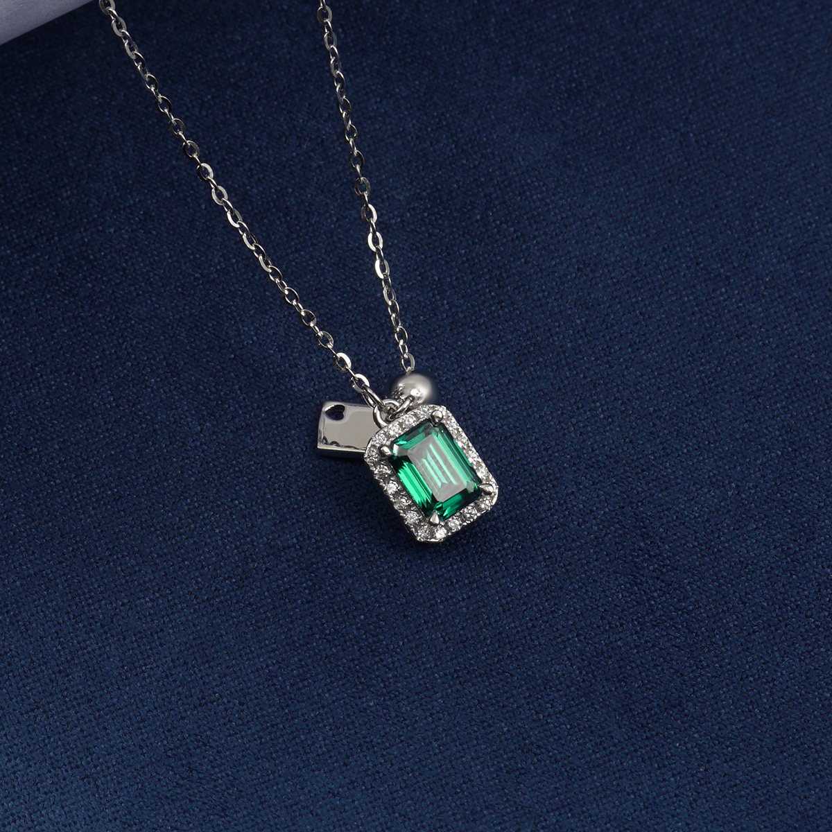 1ct Emerald Cut Synthetic Moissanite Love Pendant Necklace Chain S925