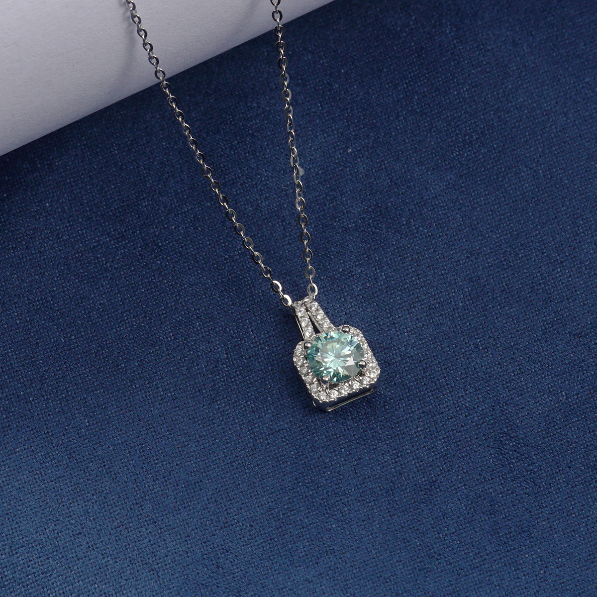 S925 SYNTHETIC MOISSANITE SQUARE HALO ETERNITY NECKLACE PENDANT