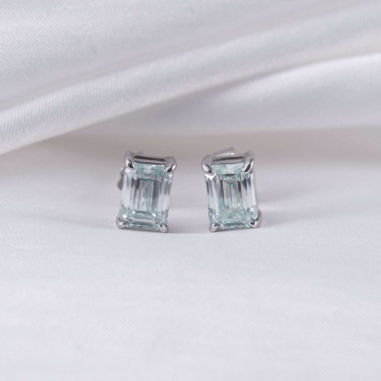 Step Cut Stud Earrings VVS Synthetic Moissanite S925 Studs Earrings Jewelry