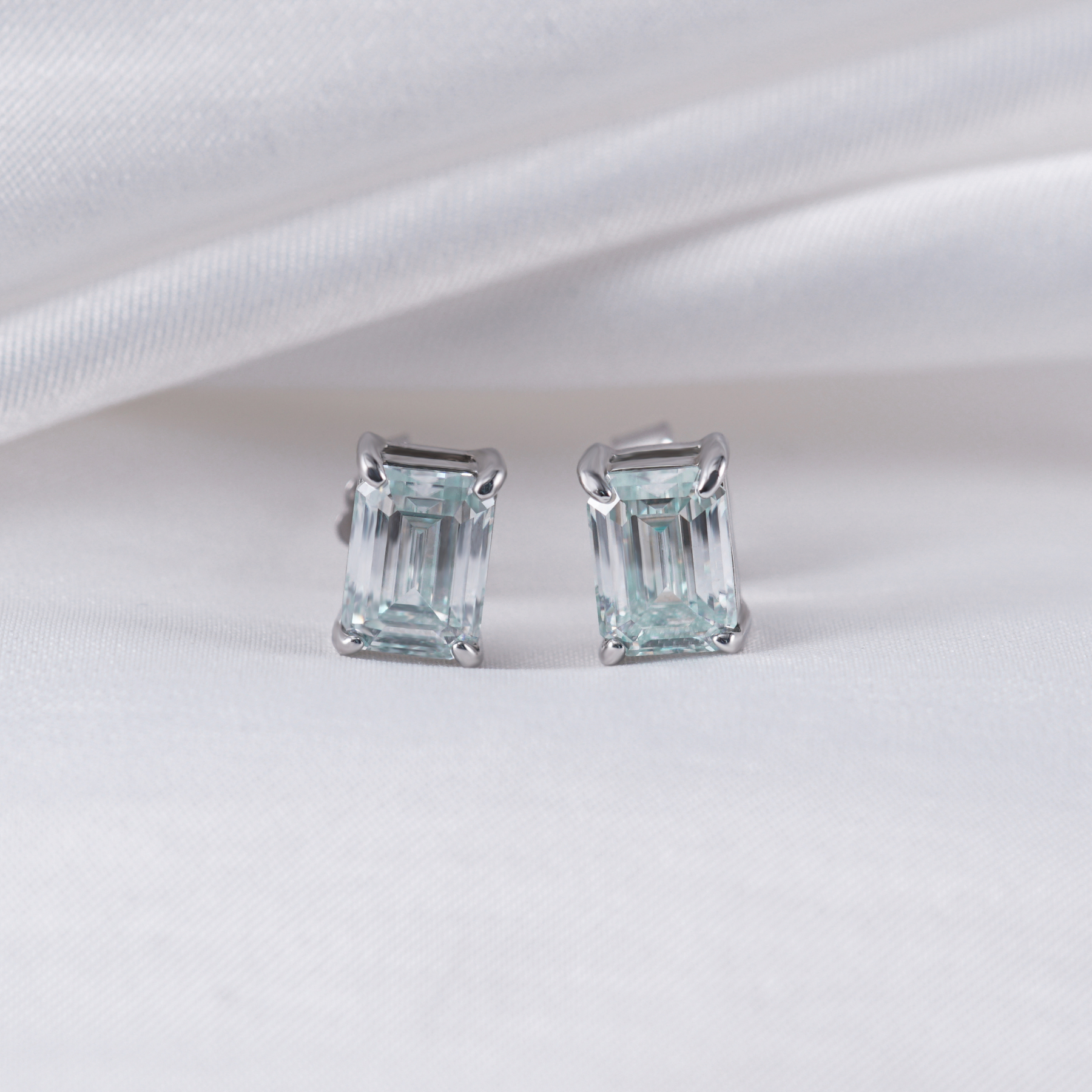 Step Cut Stud Earrings VVS Synthetic Moissanite S925 Studs Earrings Jewelry