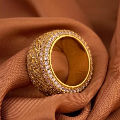 S925 Round VVS Synthetic Moissanite Rotatable Layered Iced Cuban Ring