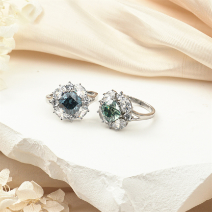 2.5ct Cushion Synthetic Moissanite Cluster Ring In 925 Sterling Silver