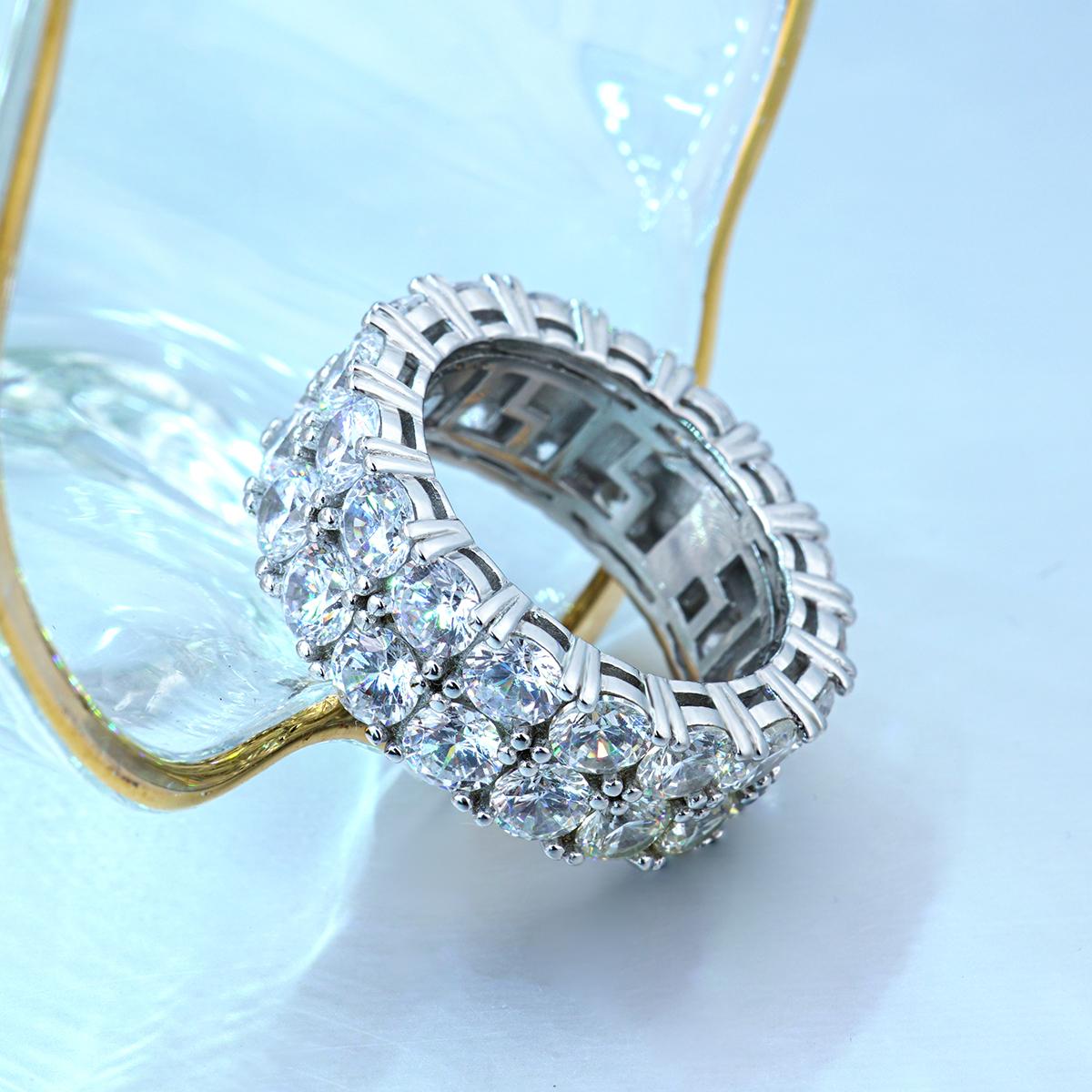 S925 Round VVS Synthetic Moissanite Double Row Eternity Hip Hop Ring