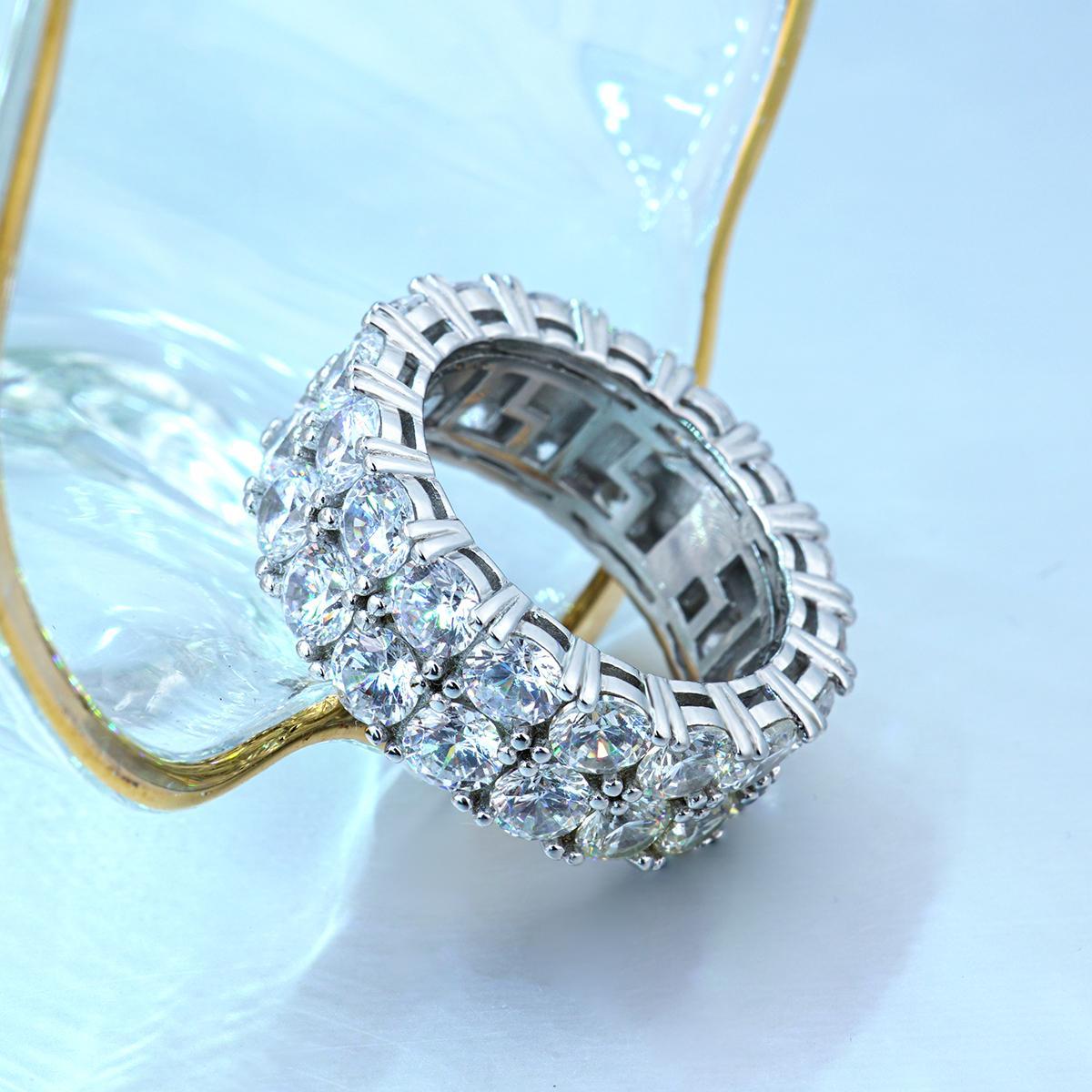 S925 Round VVS Synthetic Moissanite Double Row Eternity Hip Hop Ring