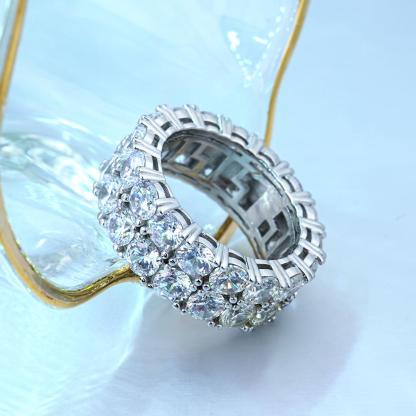 S925 Round VVS Synthetic Moissanite Double Row Eternity Hip Hop Ring
