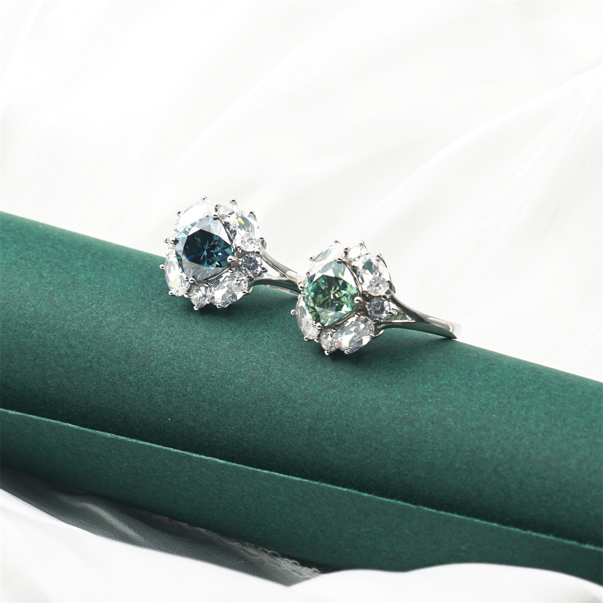 2.5ct Cushion Synthetic Moissanite Cluster Ring In 925 Sterling Silver