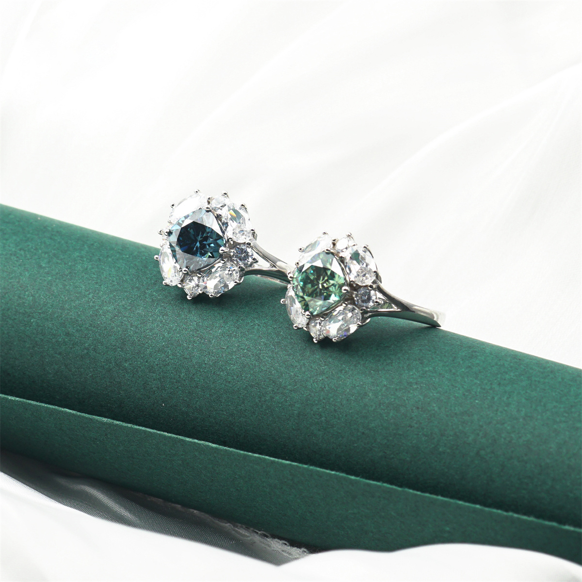 2.5ct Cushion Synthetic Moissanite Cluster Ring In 925 Sterling Silver