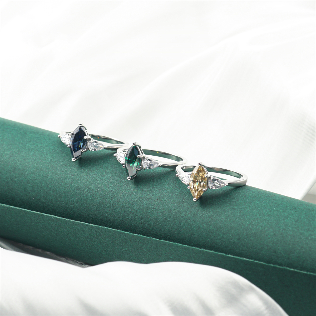 1ct Marquise Synthetic Moissanite Three Stones Ring In 925 Sterling Silver