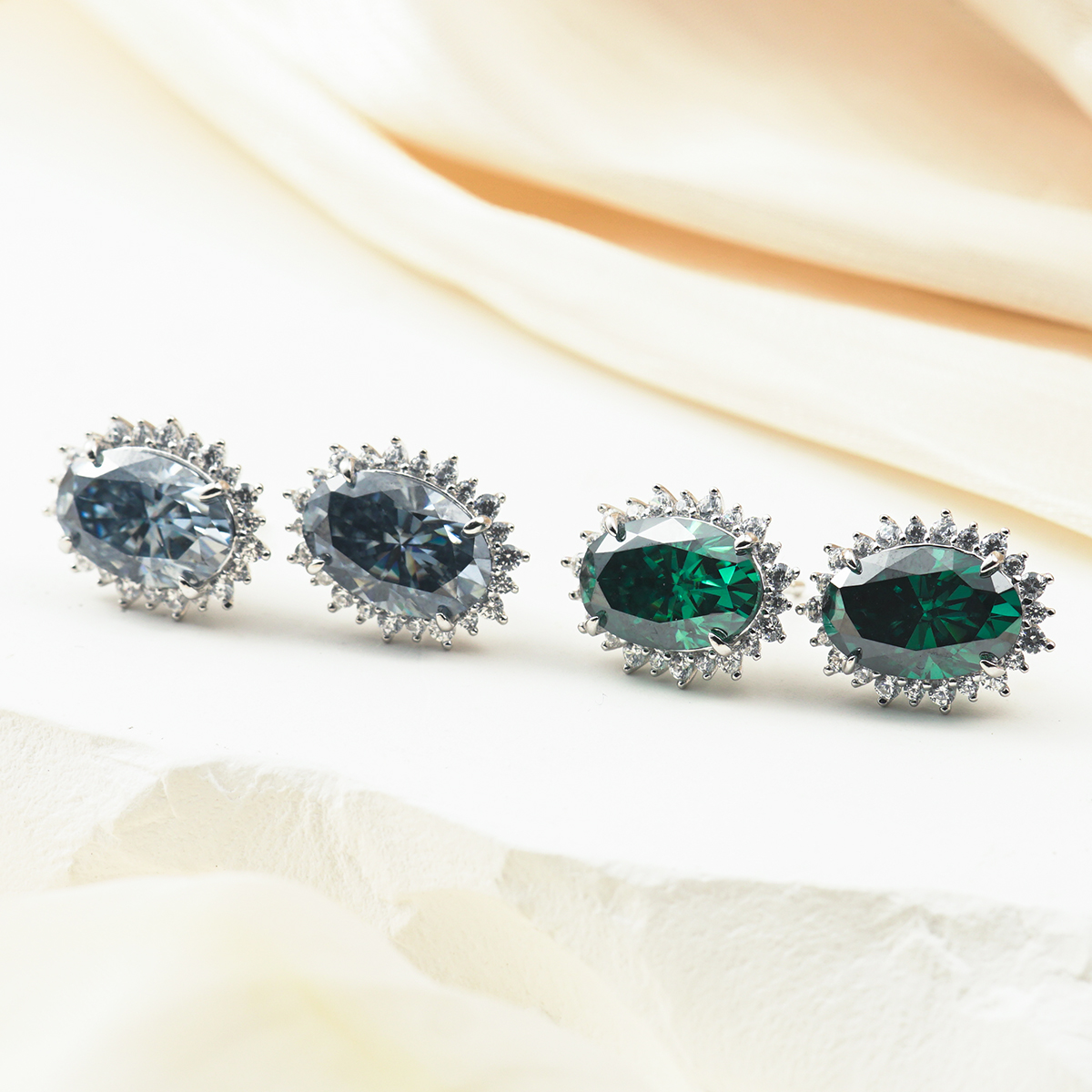 1-3ct Oval Synthetic Moissanite Sunflower Stud Earrings S925