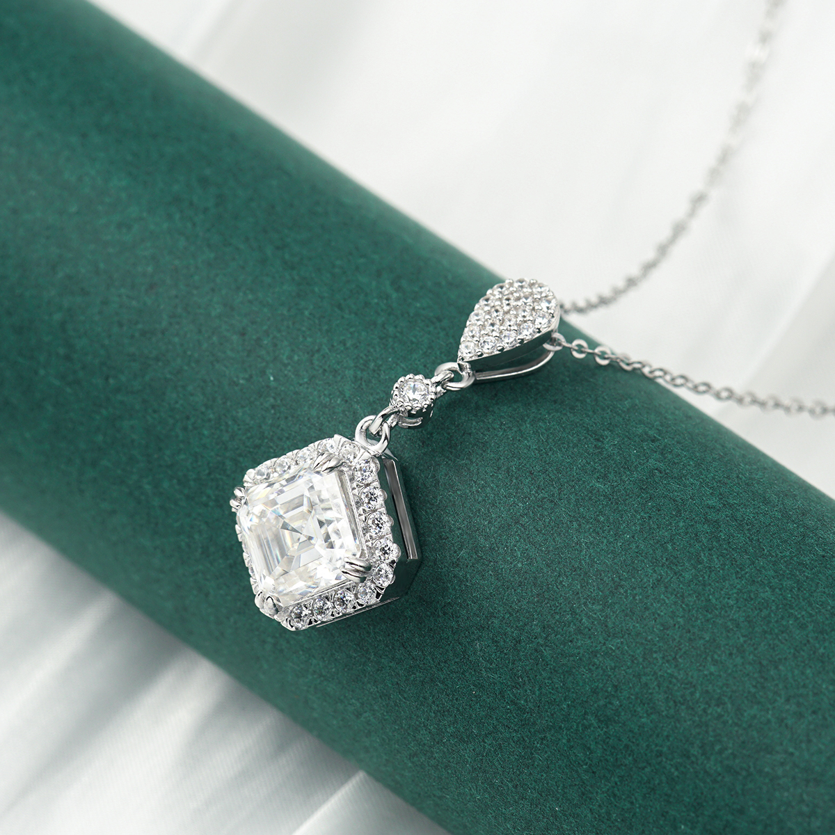 1ct  Asscher Cut Synthetic Moissanite Bling Pendant Necklace Chain S925