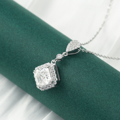 1ct  Asscher Cut Synthetic Moissanite Bling Pendant Necklace Chain S925