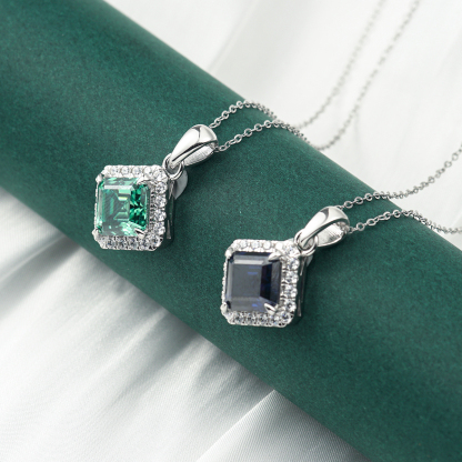 3.5ct Asscher Cut VVS Synthetic Moissanite Pendant Necklace S925