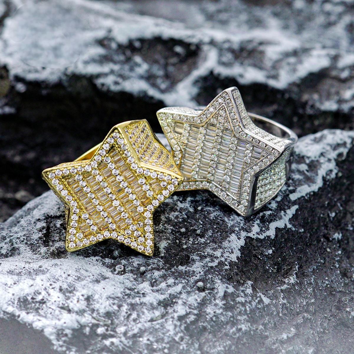 S925 Round VVS Synthetic Moissanite Pentagram Ring