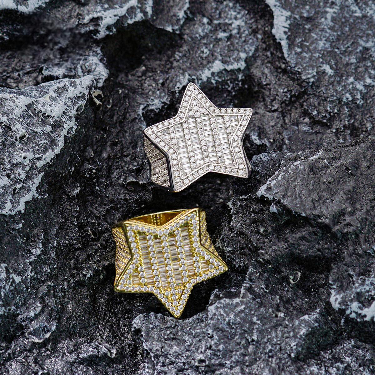 S925 Round VVS Synthetic Moissanite Pentagram Ring