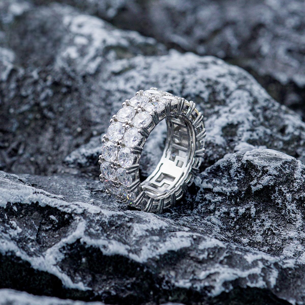 S925 Round VVS Synthetic Moissanite Double Row Eternity Hip Hop Ring