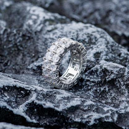 S925 Round VVS Synthetic Moissanite Double Row Eternity Hip Hop Ring