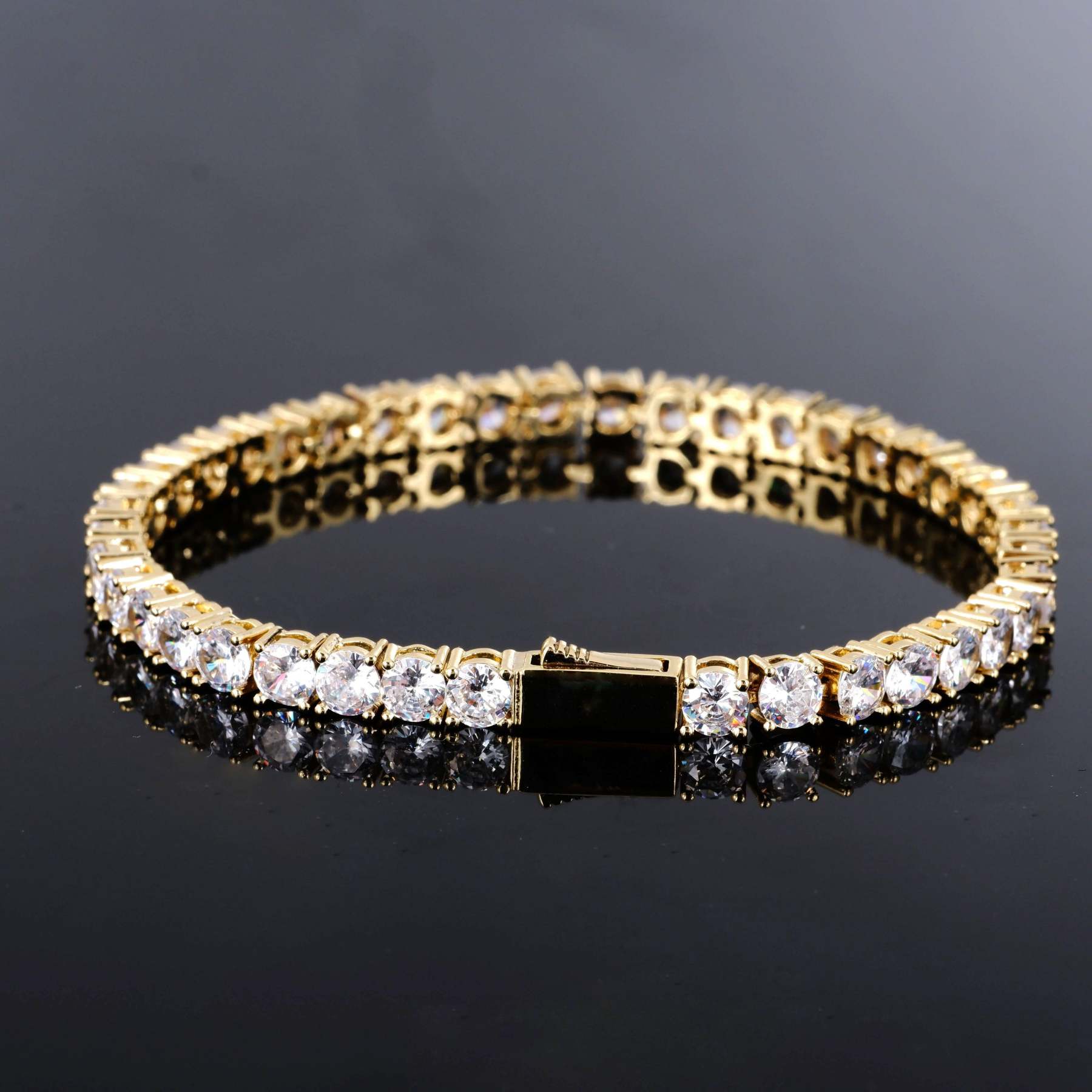 Two-tone 4mm Iced Yellow Gold-Plated CZ Cuban Link Bracelet