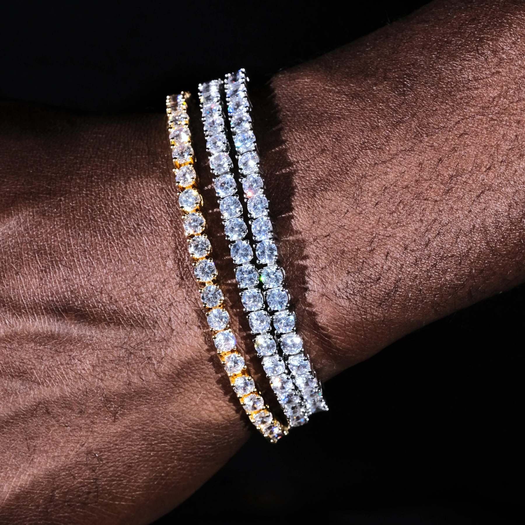 Two-tone 4mm Iced Yellow Gold-Plated CZ Cuban Link Bracelet