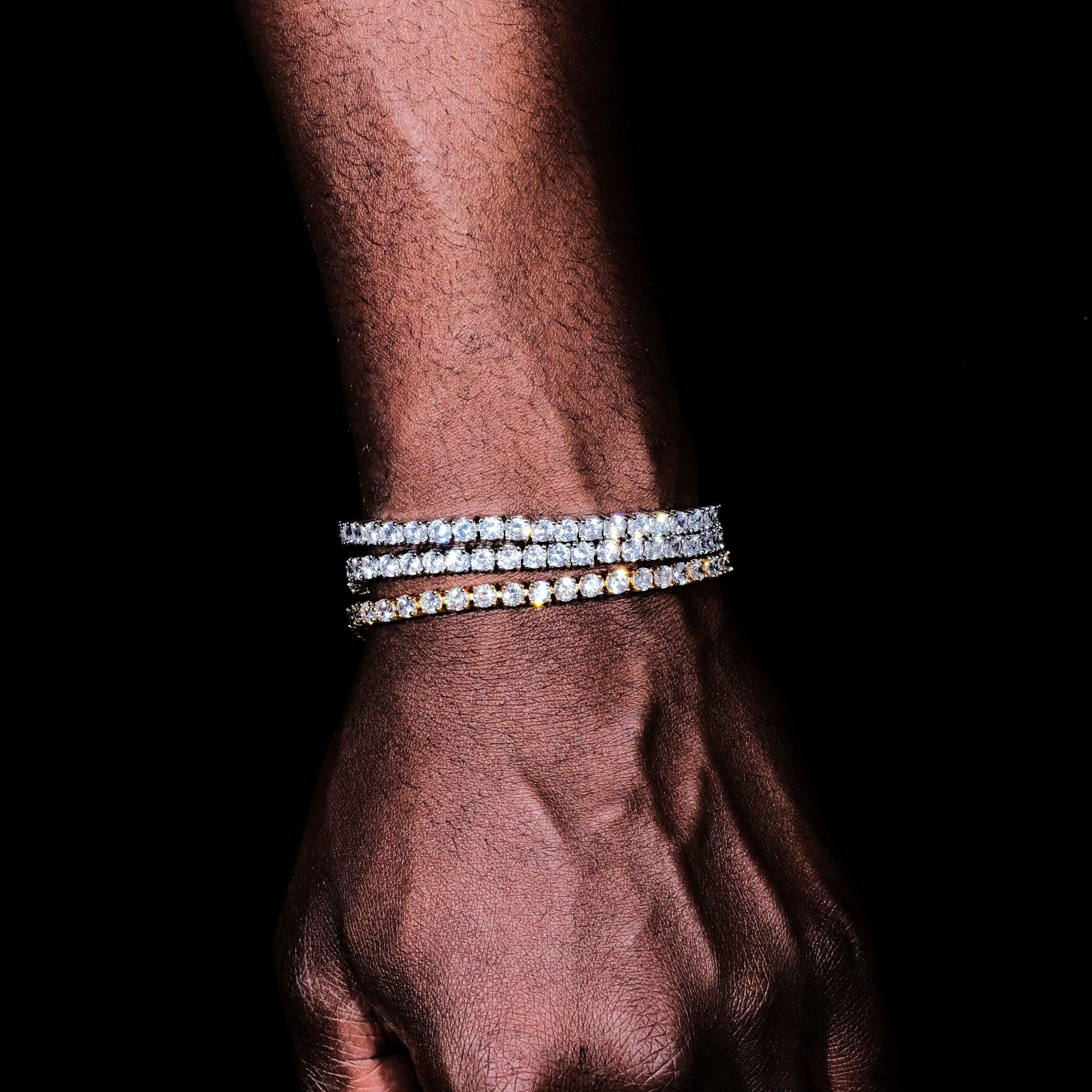 Two-tone 4mm Iced Yellow Gold-Plated CZ Cuban Link Bracelet