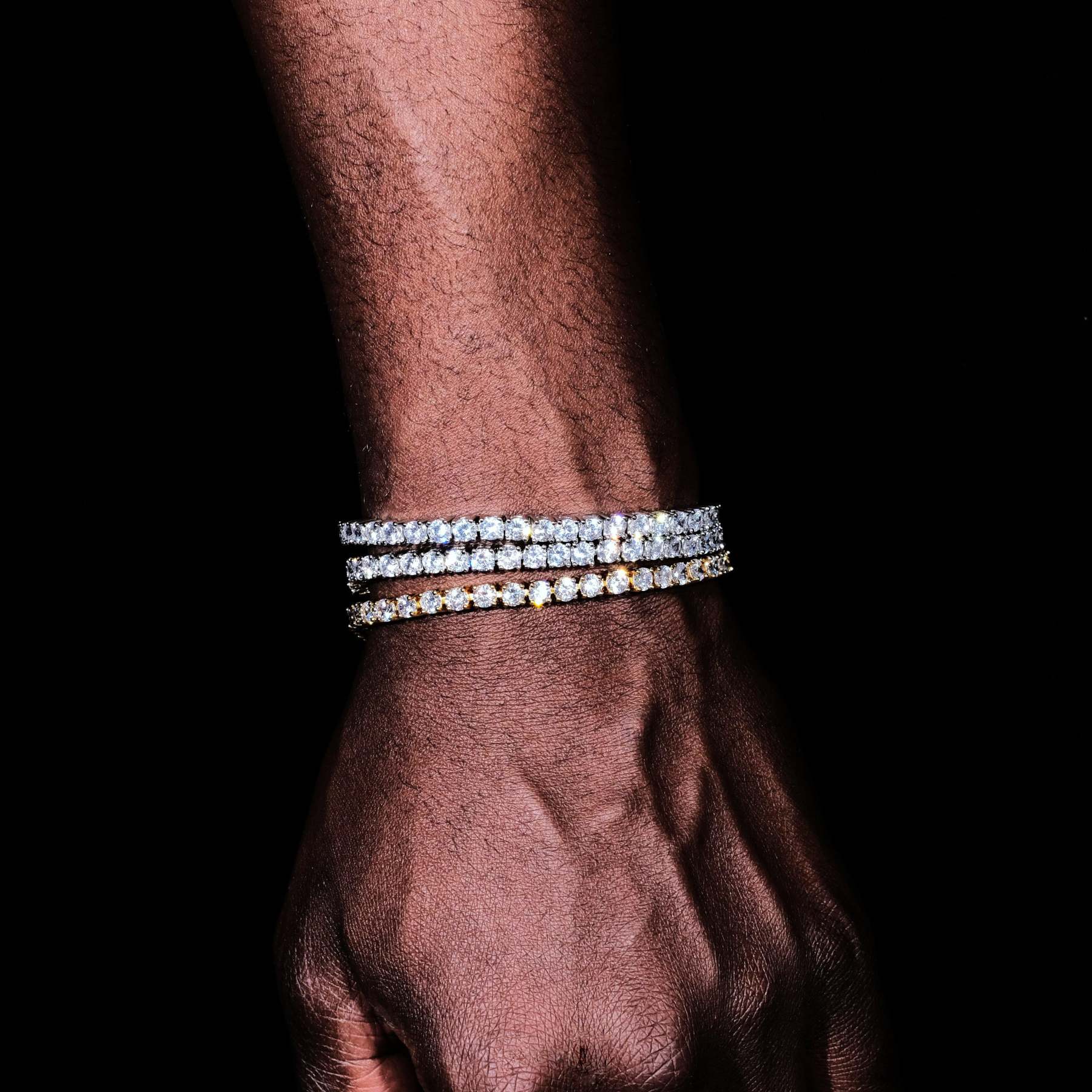 Two-tone 4mm Iced Yellow Gold-Plated CZ Cuban Link Bracelet