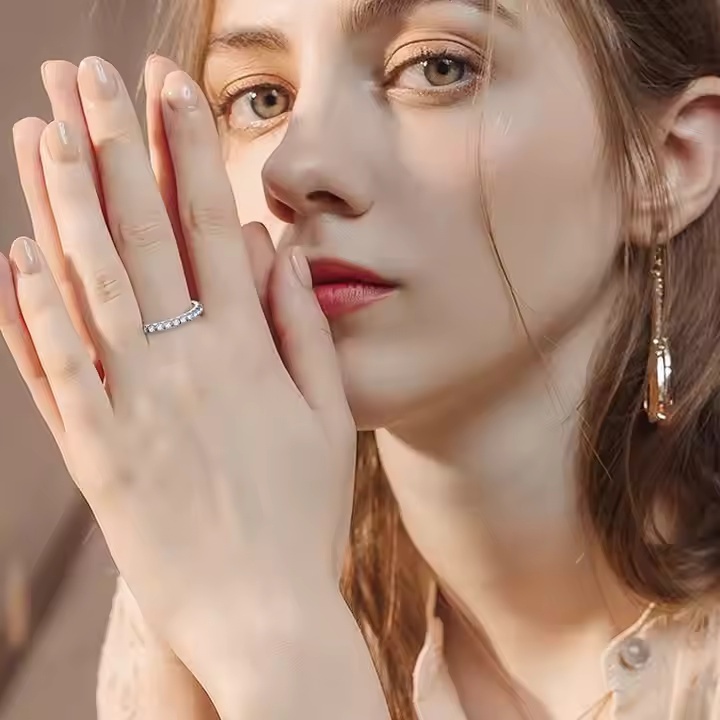 S925 VVS D Color Synthetic Moissanite Eternity Ring Band Anniversary Mother's Day Gifts For Women Men