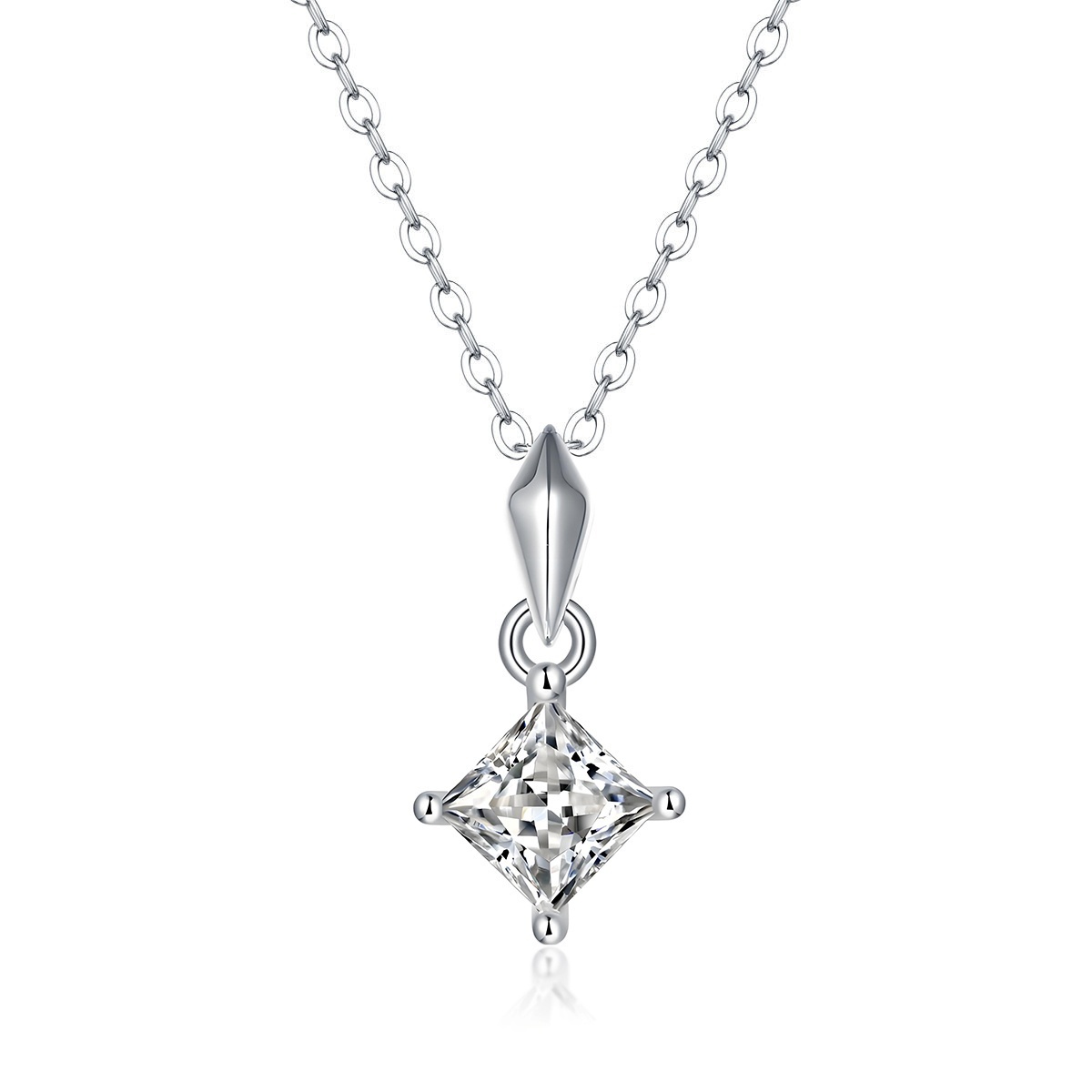 1ct Princess Pendant Necklace Synthetic Moissanite Necklace S925 Chain