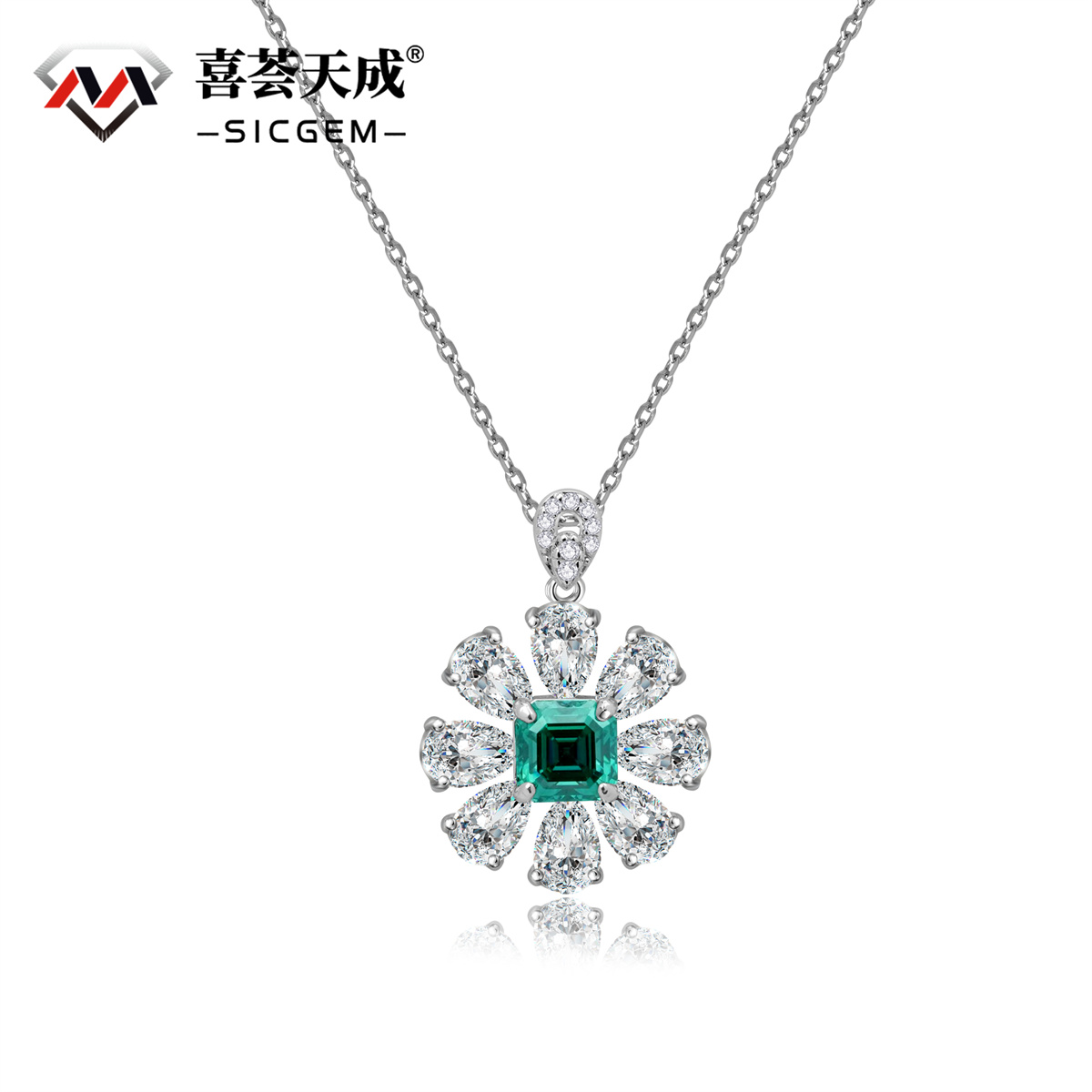 1ct Asscher Synthetic Moissanite Queen of the Night Flowers Pendant Necklace Chain S925