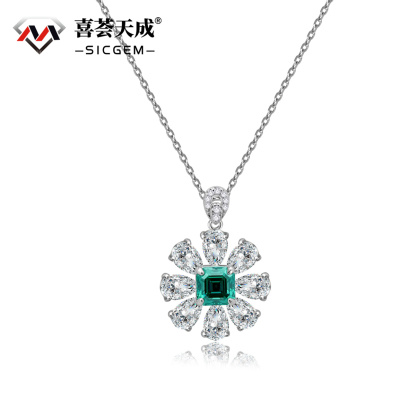 1ct Asscher Synthetic Moissanite Queen of the Night Flowers Pendant Necklace Chain S925
