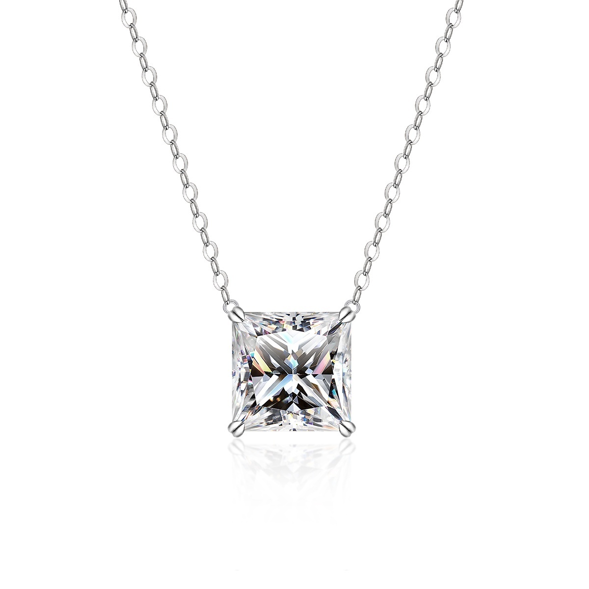 45ct?Sparkling Princess Cut Synthetic Moissanite Pendant Necklace Chain S925 25