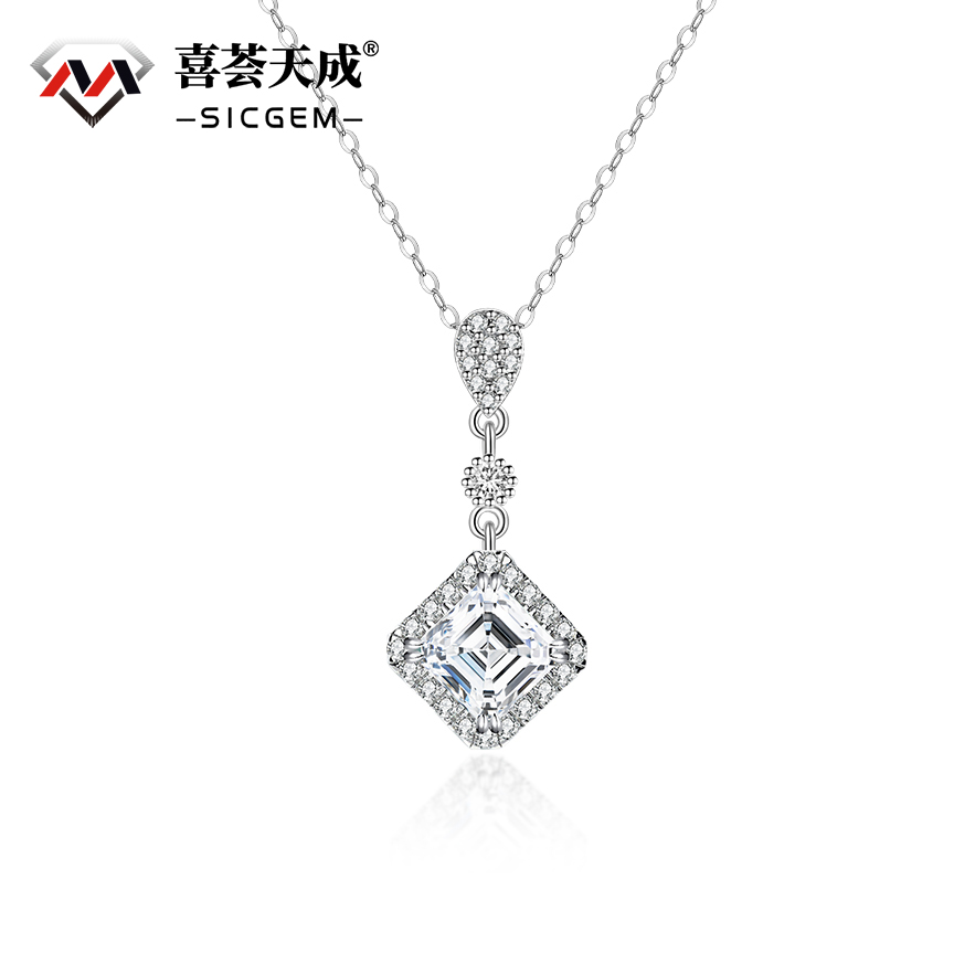 1ct  Asscher Cut Synthetic Moissanite Bling Pendant Necklace Chain S925