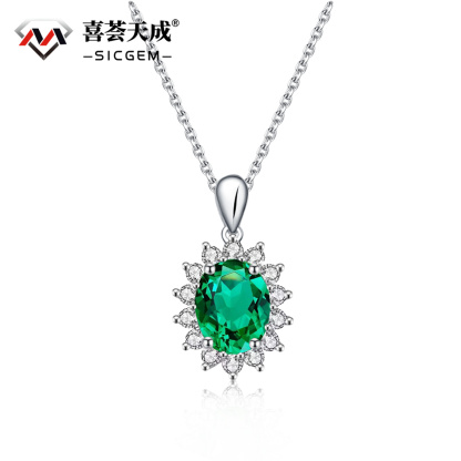 1ct Oval Cut Synthetic Moissanite Glaring Sunflower Prong Pendant Necklace Chain S925