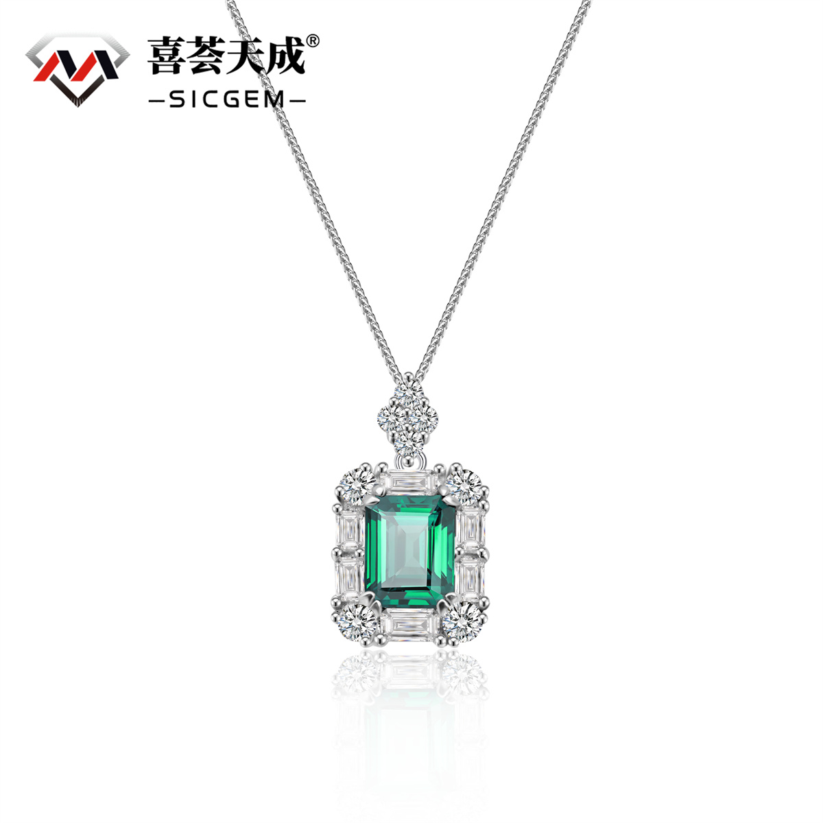 2ct Emerald Cut Synthetic Moissanite Glaring Pendant Necklace Chain S925