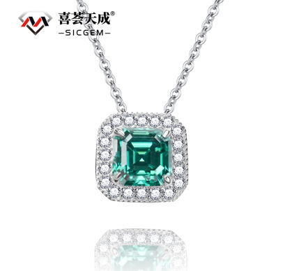 2ct Asscher Cut Synthetic Moissanite Glaring Pendant Necklace Chain S925