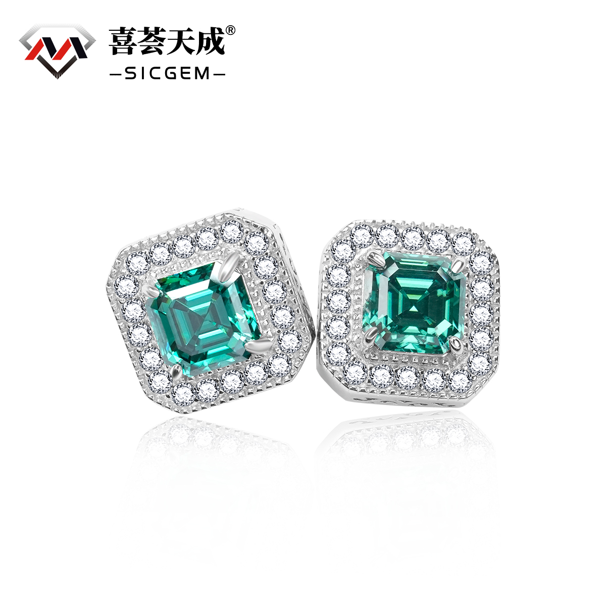 Luxury Asscher Stud Earrings VVS Synthetic Moissanite S925 Studs Earrings Jewelry