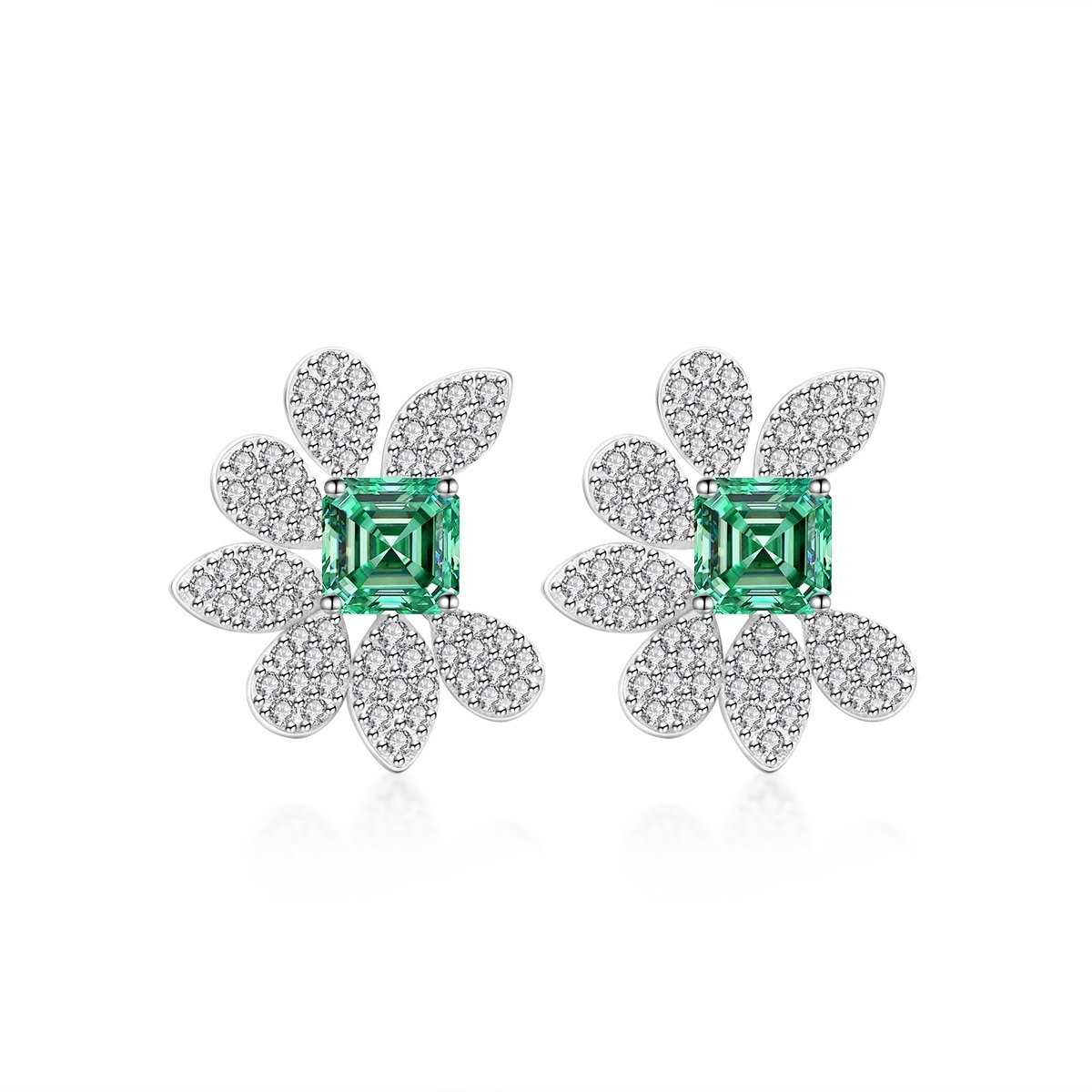 Asscher Synthetic Moissanite Flower Stud Earrings S925