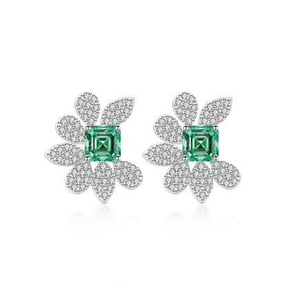 Asscher Synthetic Moissanite Flower Stud Earrings S925