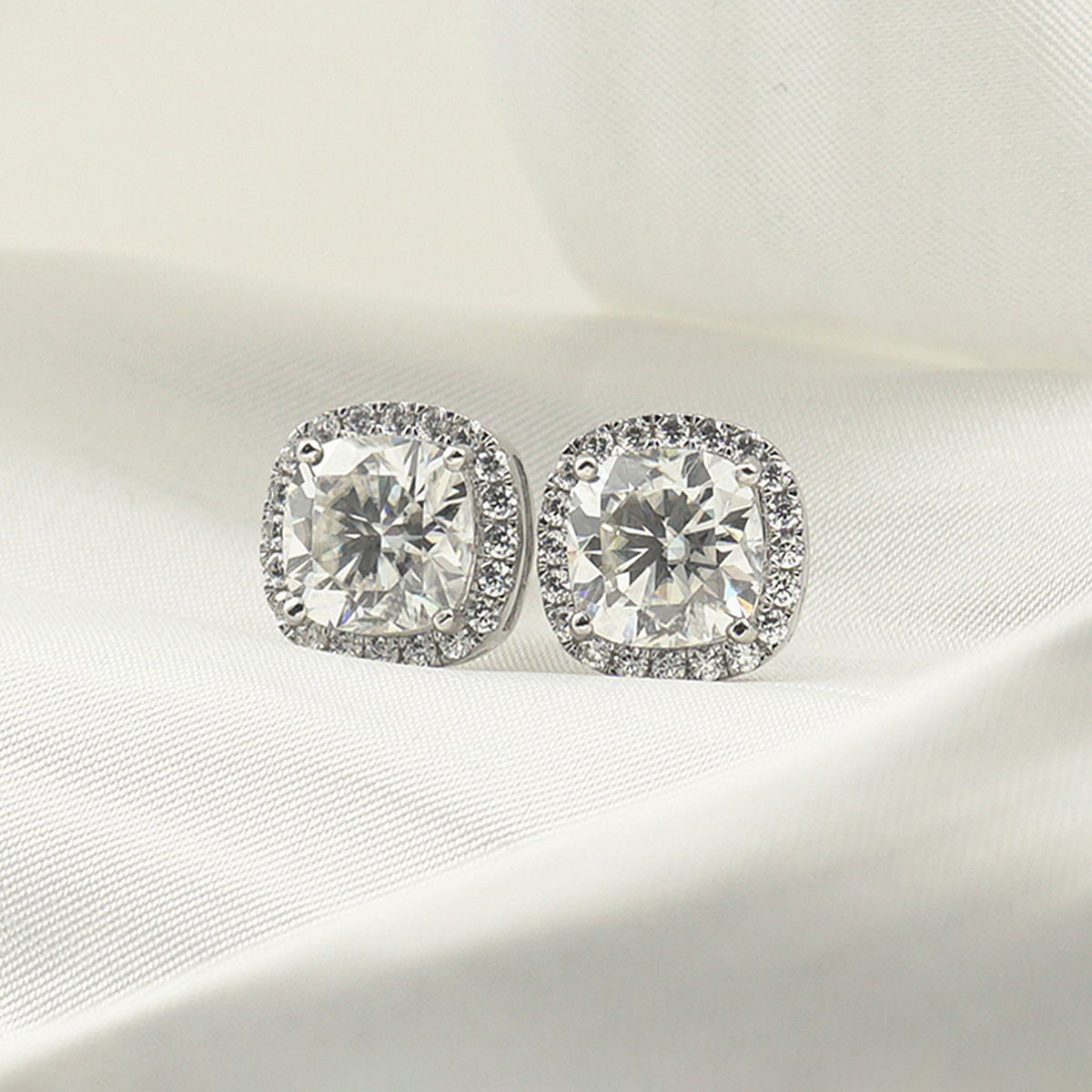 2ct Cushion Synthetic Moissanite Halo Stud Earrings S925