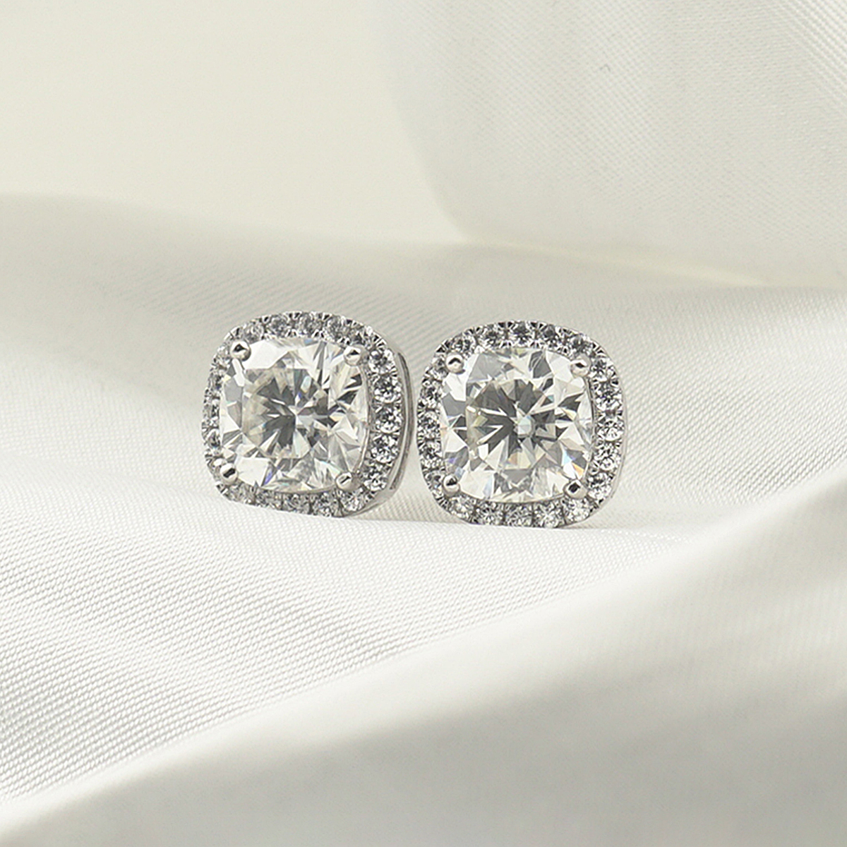 2ct Cushion Synthetic Moissanite Halo Stud Earrings S925