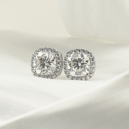 2ct Cushion Synthetic Moissanite Halo Stud Earrings S925