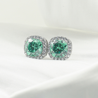2ct Cushion Synthetic Moissanite Halo Stud Earrings S925