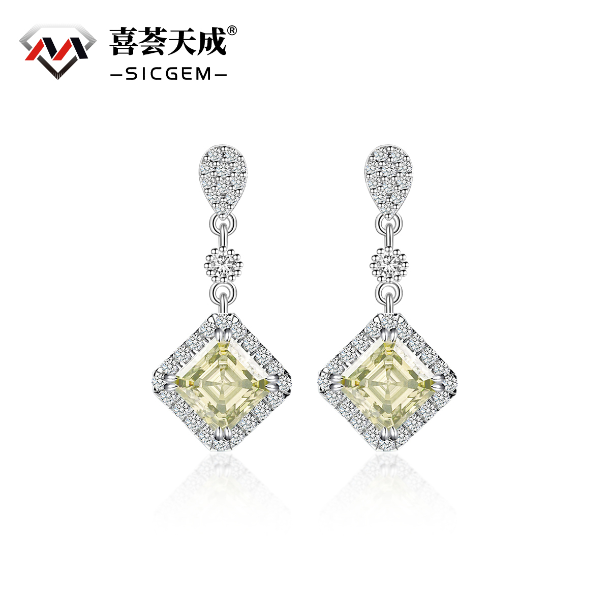 1ct Asscher Synthetic Moissanite Prismatic Stud Earrings S925