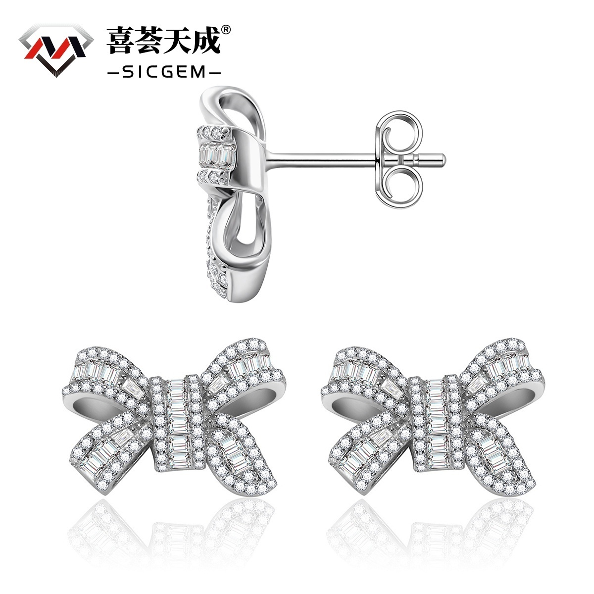 Delzzad Bow Stud Earrings Bow-knot Earrings Synthetic Moissanite S925