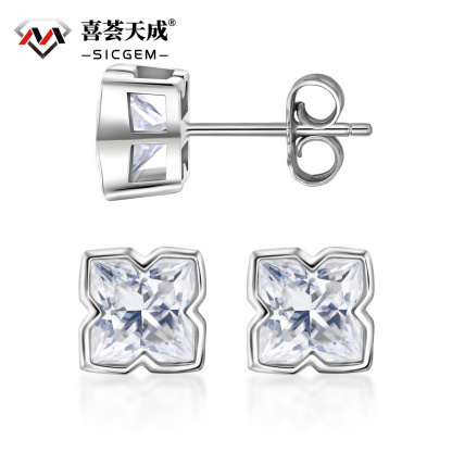 Delzzad S925 Shining Four-Leaf Earrings Lab-Created Moissanite Stud Earring