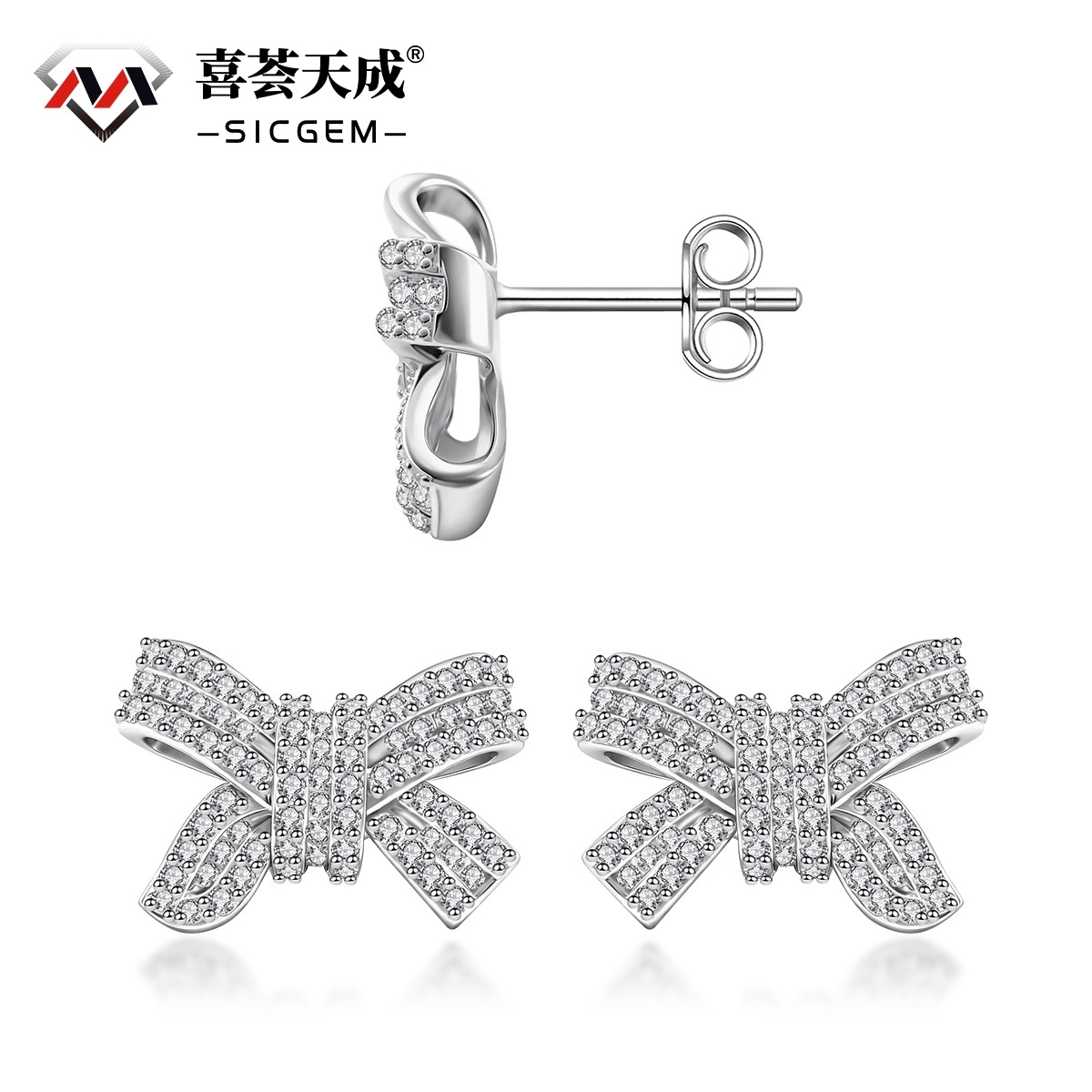 Bow Stud Earrings Bow-knot Earrings Synthetic Moissanite S925 Stud Earrings