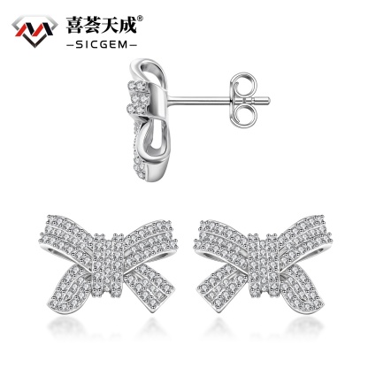 Bow Stud Earrings Bow-knot Earrings Synthetic Moissanite S925 Stud Earrings