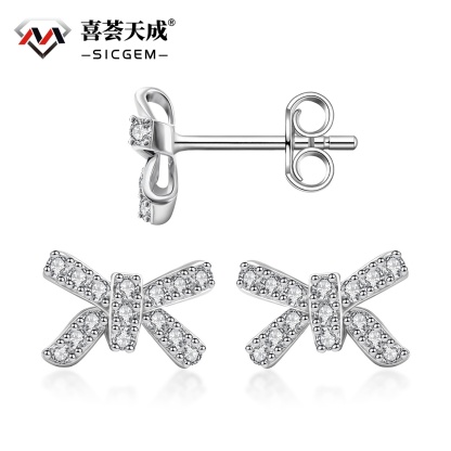 Bow Stud Earrings Bow-knot Earrings Synthetic Moissanite S925 Stud Earrings