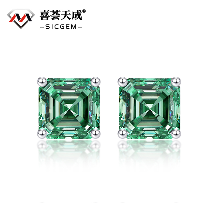 S925 Asscher Cut Synthetic Moissanite Prong Stud Earrings For Men Women