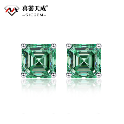 S925 Asscher Cut Synthetic Moissanite Prong Stud Earrings For Men Women