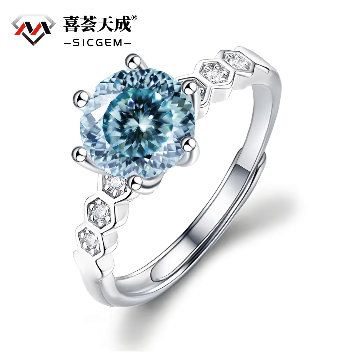 2ct Round Synthetic Moissanite Honeycomb Ring S925